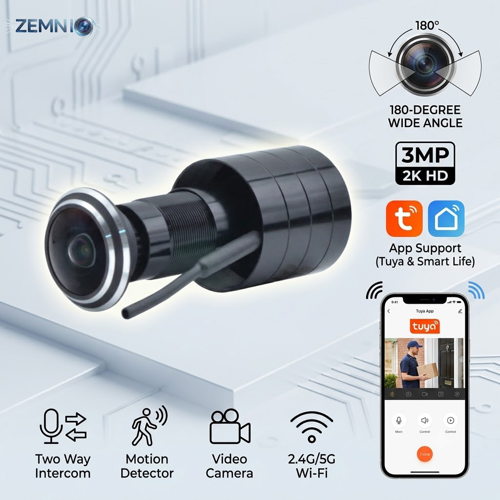 Home Security Front Door Camera - 180° 3MP 2K Peephole Camera,5G/2.4G WiFi