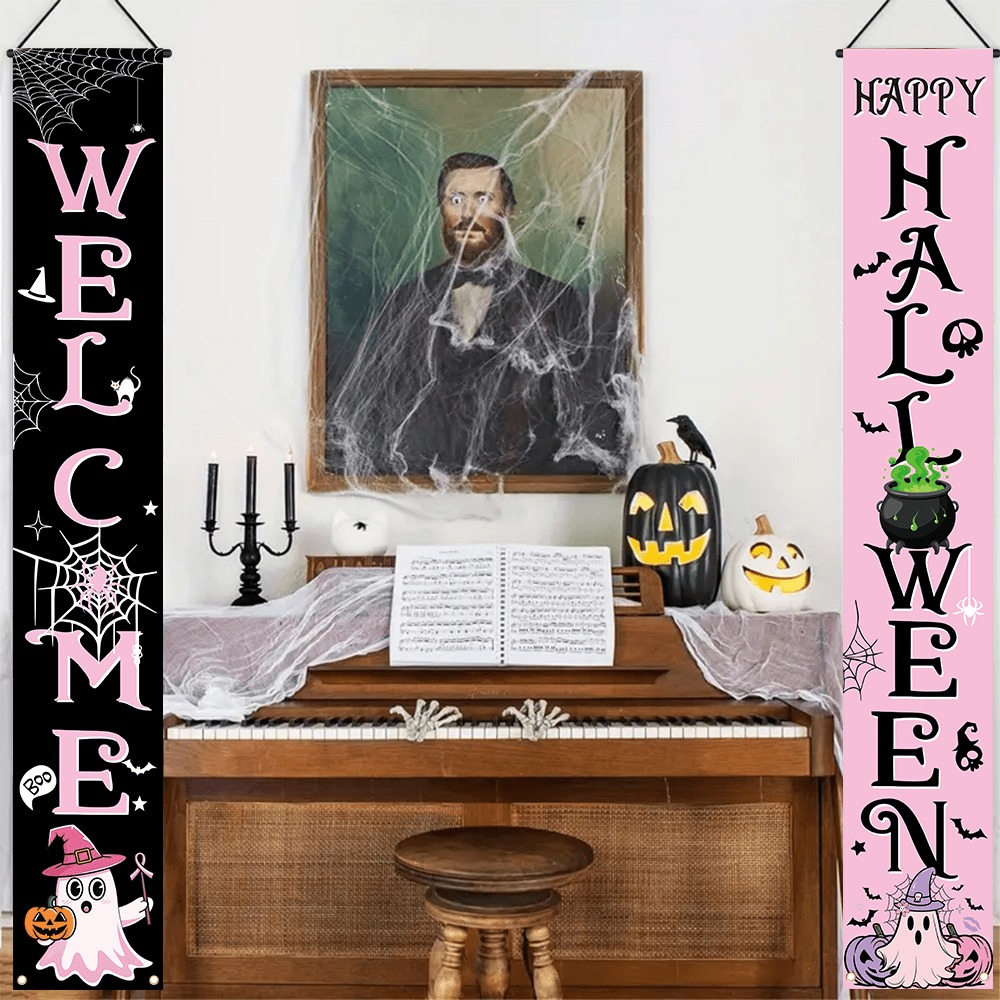 Pink Black Halloween Porch Ban - Home Security Yard Sign review and price