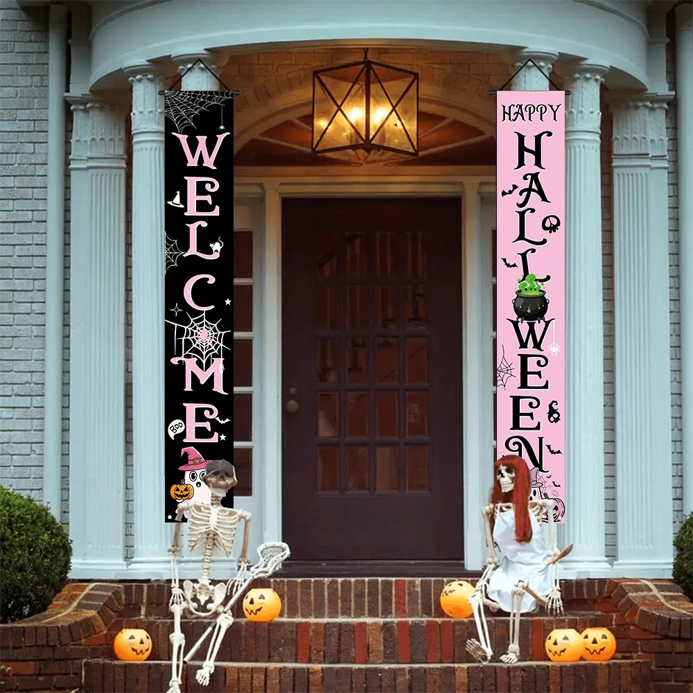 Pink Black Halloween Porch Ban - Home Security Yard Sign review and price